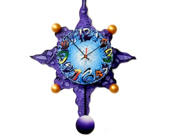 MOD 10A-Very Cool Clock-Modern Wall Clock-Swinging Pendulum-Abstract-Colorful Clock-Office Clock-Unique-Home Decor-Cool Gift