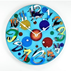 Small Time Modern Aqua-Very Cool Clocks-Modern Wall Clocks-Unique Clocks-Colorful-Circle-Round Clock-Hand Painted-Home Decor-Office-Gift