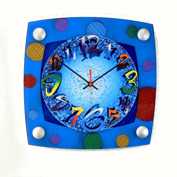 Blue Square Wall Clock Etsy