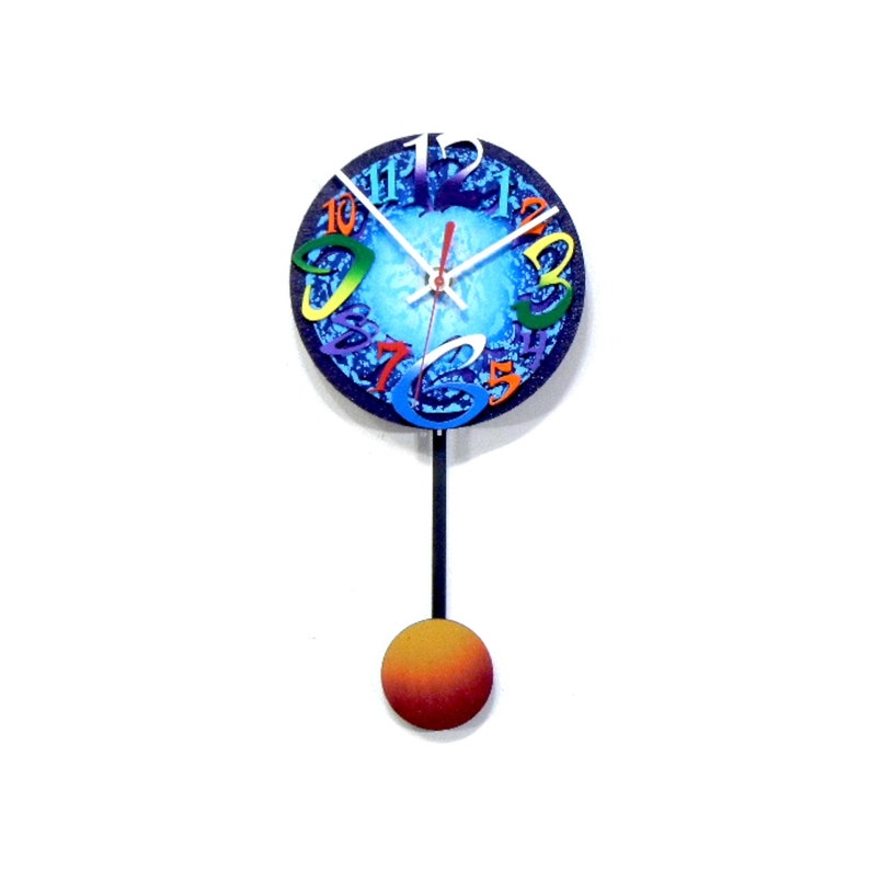 TIME B-Very Cool Clock-Modern Wall Clock-Swinging Pendulum Clock-Colorful Clock-Abstract-Unique Clock-Home Decor-Office Clock-Cool Gift