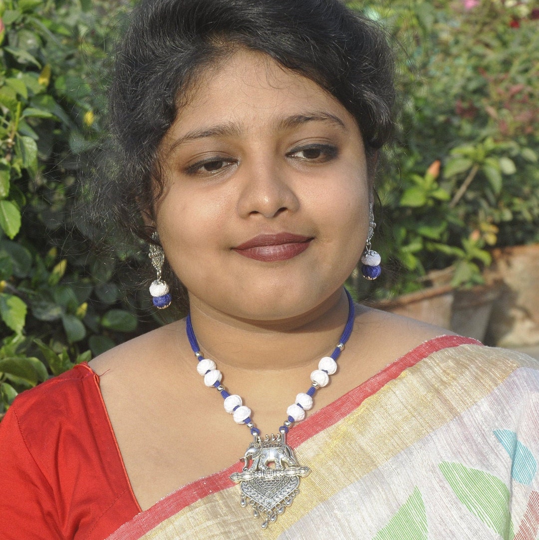 Handmade Bengali Traditional Necklace With Elephant Pendant and