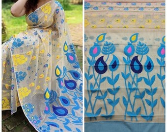 Dhakai Jamdani Saree Allover Jamdani Work Soft Jamdani Sari Comfortable To Wear Bengal Handloom Saree for Women Gift For DurgaPija