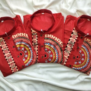 Hand painted Pure Cotton Kurta for Men's, Indian Style Men's Kurta, Handpaint Punjabi for Men's, Anniversary Gift image 1
