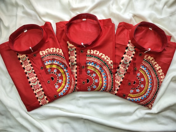 Hand painted Pure Cotton Kurta for Men's, Indian Style Men's Kurta, Handpaint Punjabi for Men's, Anniversary Gift