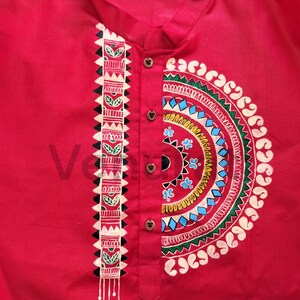 Hand painted Pure Cotton Kurta for Men's, Indian Style Men's Kurta, Handpaint Punjabi for Men's, Anniversary Gift image 2