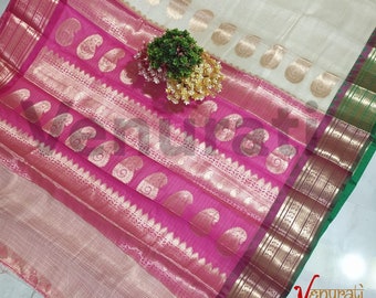 Authentique sari en soie Kota Gadwal avec pièce de chemisier Saree en soie de Bollywood de créateur par VENURATI