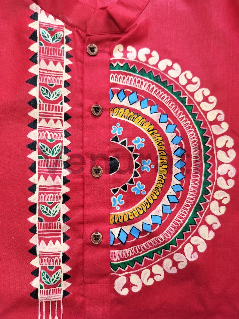 Hand painted Pure Cotton Kurta for Men's, Indian Style Men's Kurta, Handpaint Punjabi for Men's, Anniversary Gift image 4