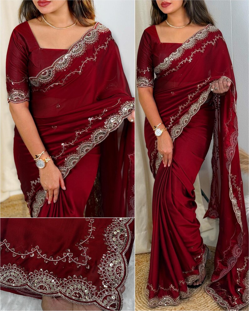 Black Crystal Rangoli Silk Saree With Sequin & Cording Work | Designer ...