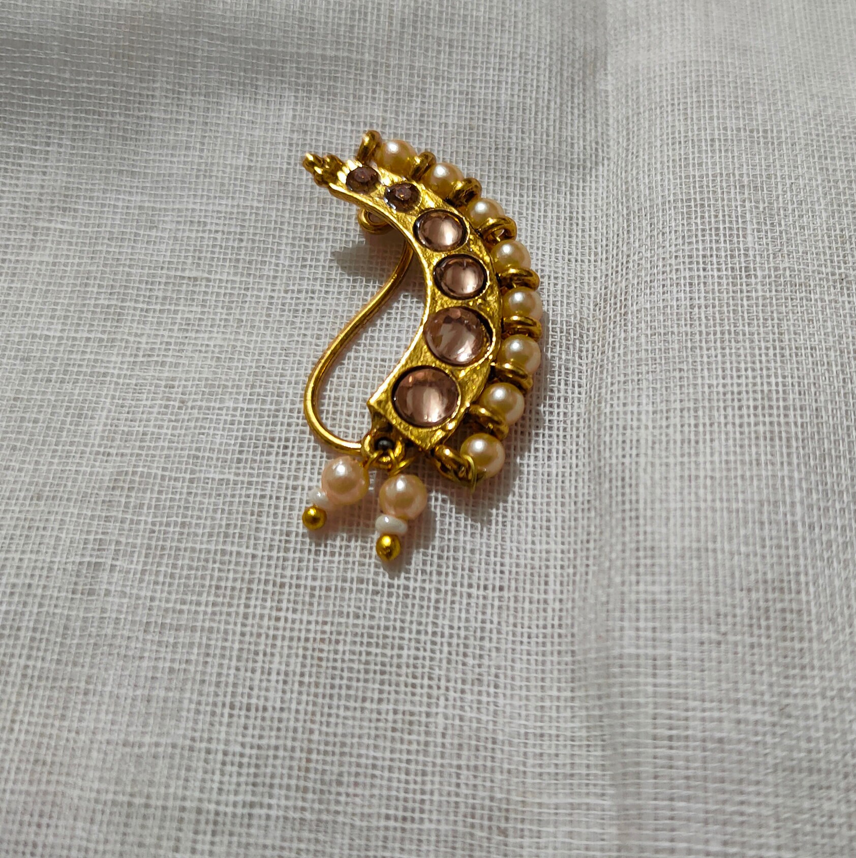 Marathi Nose Pin Golden False Nose Pin White Stone Etsy