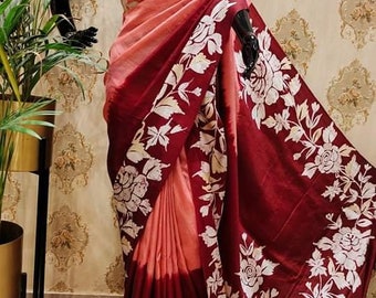 Authentic Bishnupuri Silk Saree Block Print Dual Tone Katan Silk Saree With Silk Mark Silk Saree With Blouse Piece