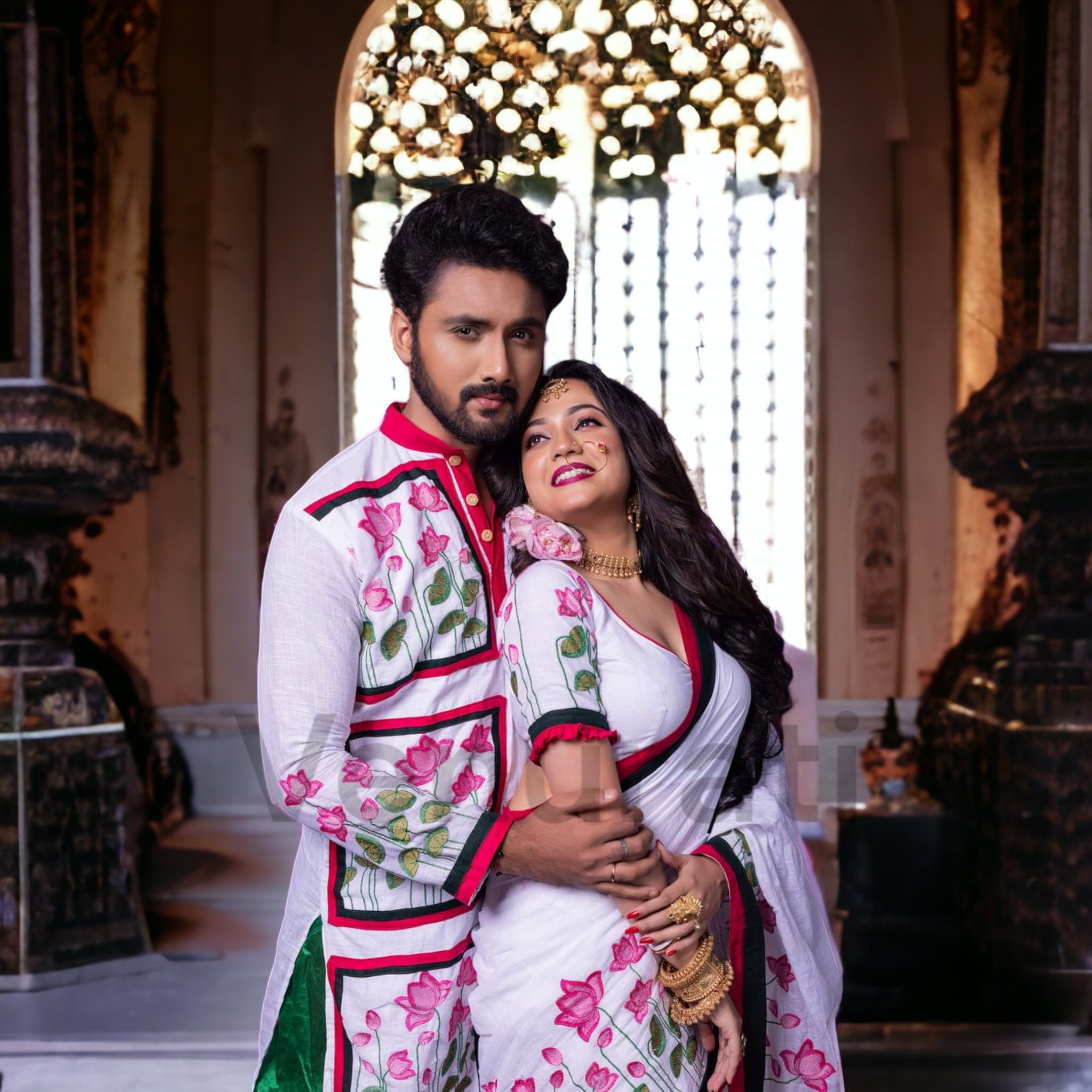 Designer Saree and Punjabi Couple Set With Embroidery Work Pure Cotton Mens Kurta Authentic Cotton Saree With Blouse Etsy Australia