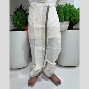 Prêt-à-porter Dhoti traditionnel en pur coton de couleur crème VENURATI pour homme | Dhoti blanc taille unique pour homme | Pantalon Ready Made Dhoti pour homme
