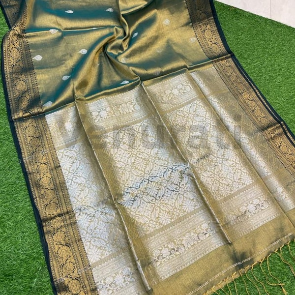 Exquisite Tissue Jamdani Saree Handgewebte Eleganz Saree für besondere Anlässe Seide Baumwollmischung Saree schimmernde Textur indischer ethnischer Sari