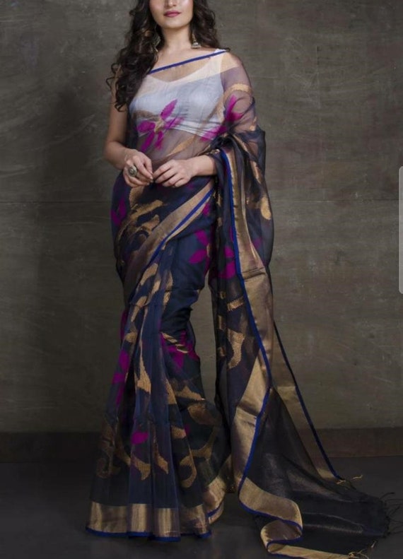 Transparent Saree with Printed Blouse Piece