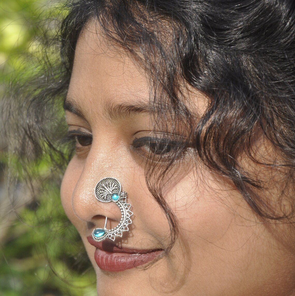 Oxidised Marathi Nose Pin , Silver False Nose Pin ,clip on Nose Ring