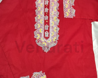 Hand painted Pure Cotton Kurta for Men's, Indian Style Men's Kurta, Handpaint Punjabi for Men's, Gift For Boyfriend
