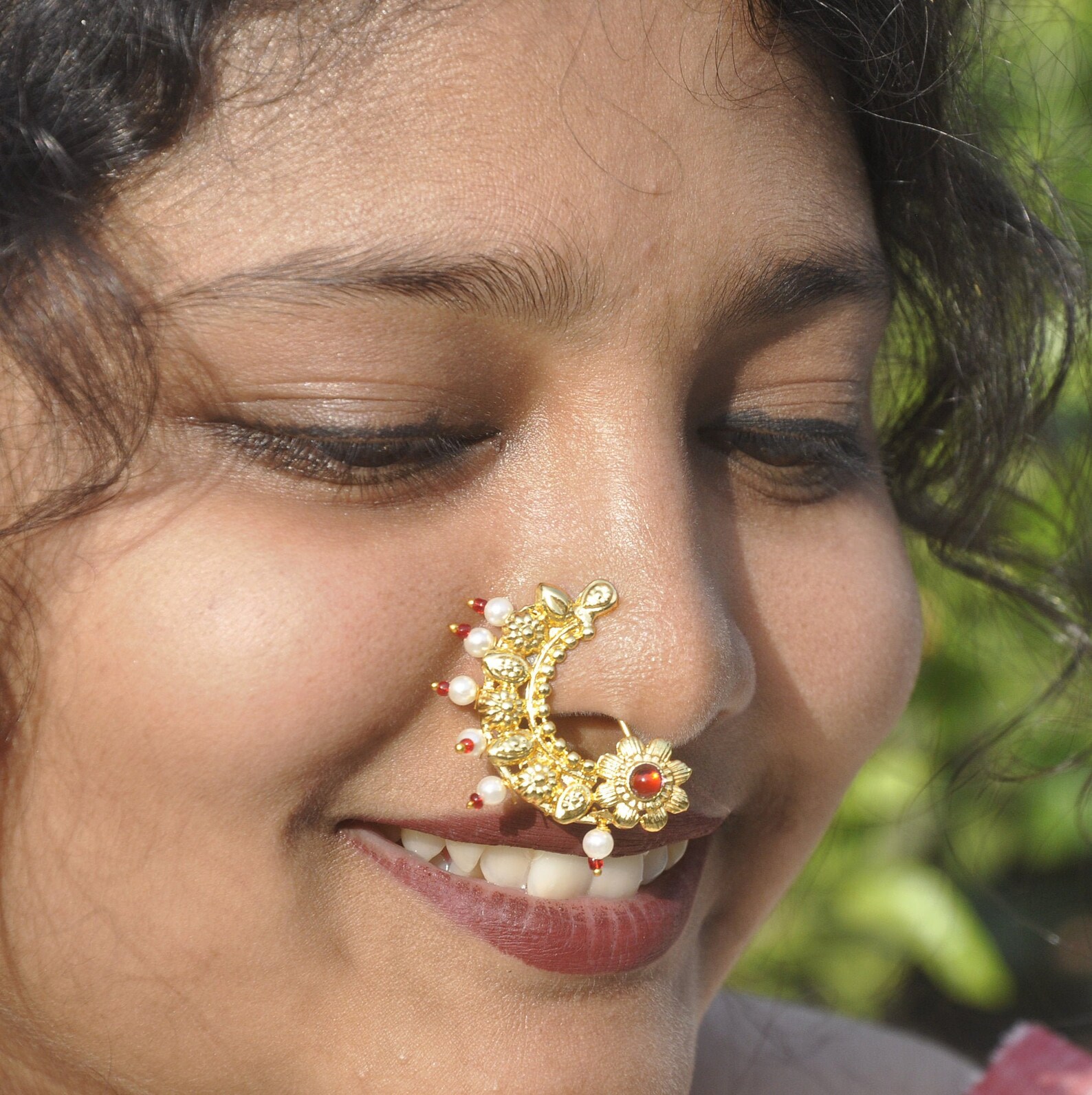 Marathi Nose Pin Golden False Nose Pin White Stone Etsy