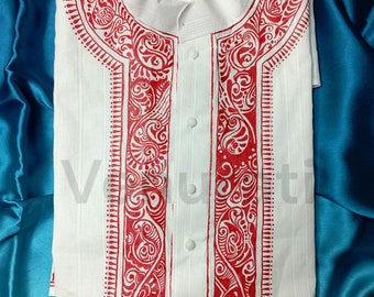 Hand painted Pure Cotton Kurta for Men's, Indian Style Men's Kurta, Handpaint Punjabi for Mens, Gift for Him