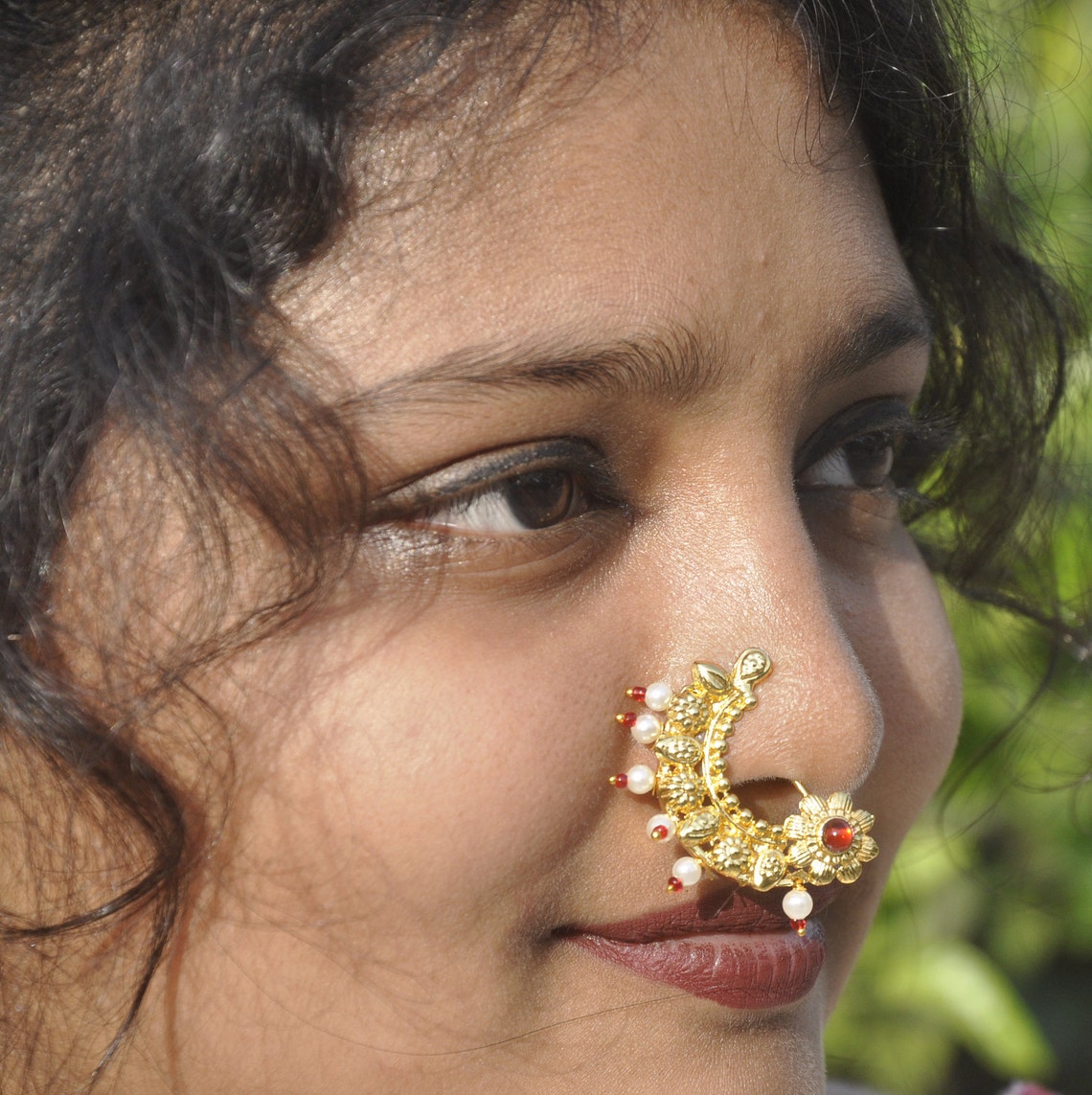 Marathi Nose Pin Golden False Nose Pin green Stone Etsy UK