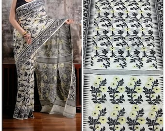 Authentic Dhakai Jamdani Saree Floral Work Jamdani Saree Soft and Comfortable Dhakai Saree Handloom Jamdani Sari from Bengal