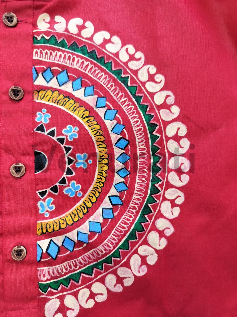 Hand painted Pure Cotton Kurta for Men's, Indian Style Men's Kurta, Handpaint Punjabi for Men's, Anniversary Gift image 3