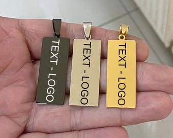 Dije rectangular de acero inoxidable personalizado - Colgante rectangular grabado a láser - Dije con logotipo - Placa de identificación personalizada - A6