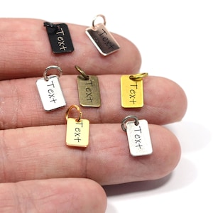 Custom Laser Engraved  Tag , Rectangle Custom Logo Charms ,Custom Logo Tag With Jump Ring , 10x6x0.5 mm , Findings  KNN47