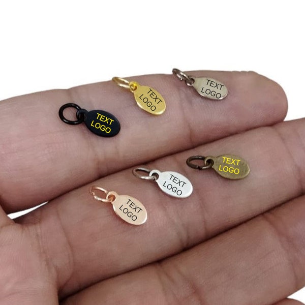 Custom Oval  Laser Engraved  Tag , Oval Jewelry Personalized Tag  ,Custom Logo Tag , 0.8x 5 x 9.5 mm ,With Jumpring Attached Findings  KNN25