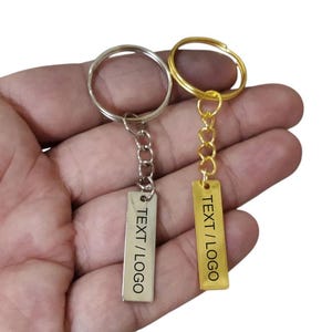 Custom Logo Bulk Keychains for Business - Personalized Brand Keychains - 48 mm Keyring - 30 mm Rectangle Tag - Total Lentgh 78 mm