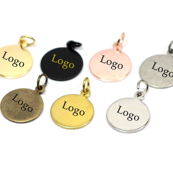 Custom Laser Engraved  Tag , Jewelry Personalized Tag  ,Custom Logo Tag  With Jump Ring , 12 mm x 0.8 mm ( Thickness ) , Findings  KNN7
