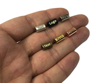 Round Laser Engraved Bead ,Bracelet Custom Bead , 6x10 mm , Hole Size:3 mm , Small Custom Bead Logo , Findings