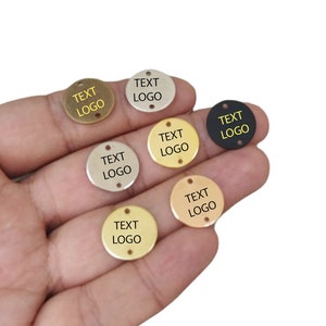 Custom Laser Engraved  Tag , Jewelry Personalized Tag  ,Round 2 Hole Custom Logo Tag , 16 mm x 0.8 mm ( Thickness ) , Findings