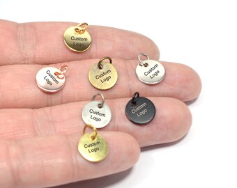 Custom Laser Engraved  Tag , Jewelry Personalized Tag  ,Custom Logo Tag  With Jump Ring , 10 mm x 0.8 mm ( Thickness ) , Findings  KNN32