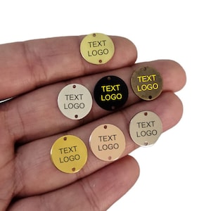 Custom Laser Engraved  Tag , Jewelry Personalized Tag  ,Round 2 Hole Custom Logo Tag , 14 mm x 0.8 mm ( Thickness ) , Findings