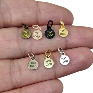 Etichetta personalizzata incisa al laser, etichetta personalizzata per gioielli, etichetta con logo personalizzato con anello di salto, 6 mm x 0,8 mm (spessore), risultati KNN2