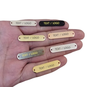 Custom Clothing Tag , Oval Laser Engraved Tag , 8 x 35 mm , Customized Blanks, Custom Logo Or Text , Findings , 2 Hole
