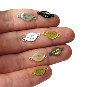 Custom Bracelet Tag , Oval Personalized Tag  With 2 Loops, 7.5x16  mm ,  Bracelet Custom Logo Tag , Bracelet Charms