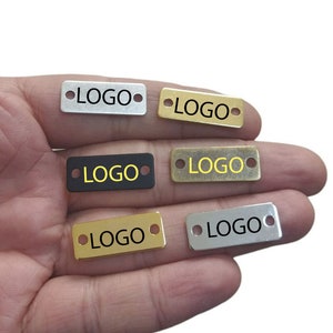 Clothing Metal Tag , Customized Rectangle Clothes Tag With 2 Holes , 0.8 x 10x25  mm (3/8 &quot; x 1 &quot; ) , Customized Tag  , Bag Brand Tag