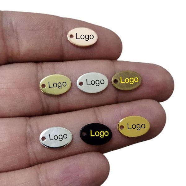 Custom Laser Engraved  Tag , Jewelry Brand Tag  ,Custom Logo Tag , 7x12 mm  (0.8 mm Thickness ) , Findings  KNN19