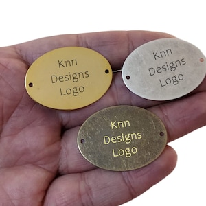 Clothing Metal Tag , Oval Customized Clothes Tag With 2 Holes  , 27x37  mm  , Bag  Logo Tag , Leather Logo  Tag