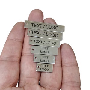 Custom Laser  Metal Tag , Rhodium  Plated   Customized Rectangle Laser Tag  , Customized Tag , Personalized Tag