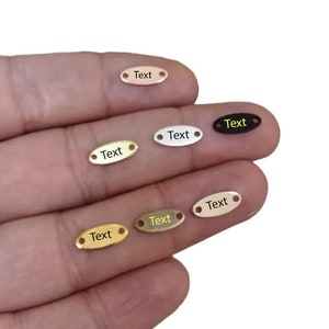 Custom Laser Engraved  Tag , Jewelry Brand Tag  With 2 Holes  , Custom Logo Tag , 5 x 12 mm , Bracelet Tag Custom Logo , Findings