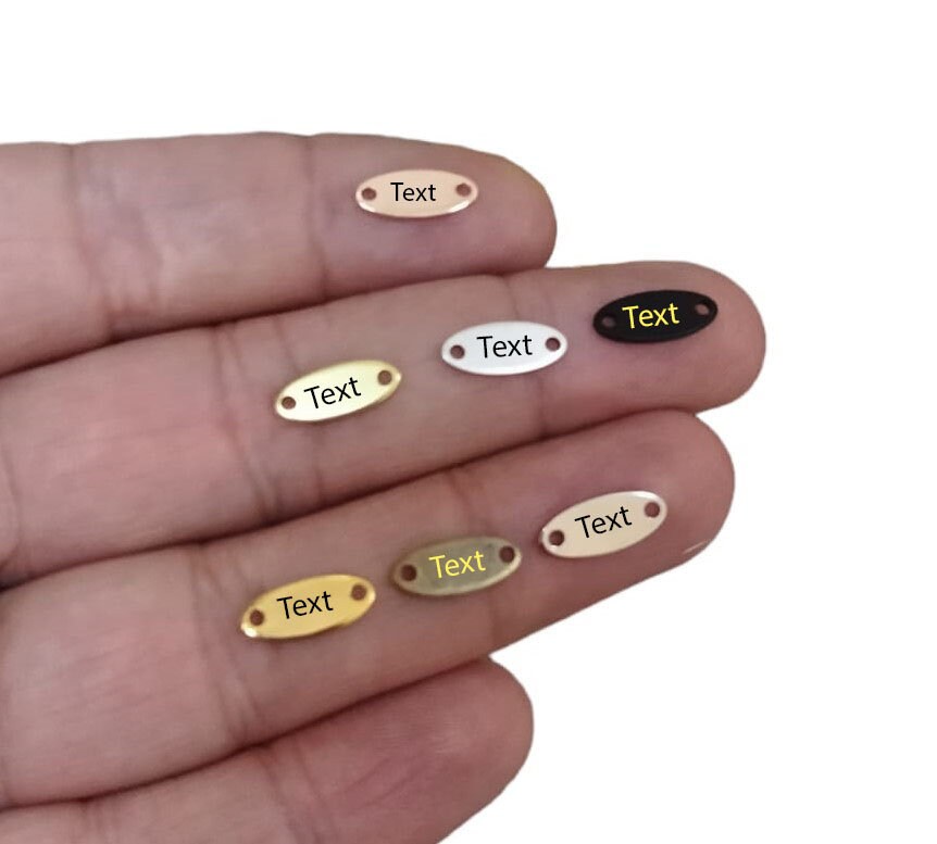 Custom Laser Engraved  Tag , Jewelry Brand Tag  With 2 Holes  , Custom Logo Tag , 5 x 12 mm , Bracelet Tag Custom Logo , Findings
