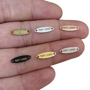 Custom Laser Engraved  Tag , Jewelry Brand Tag  With 2 Holes  , Custom Logo Tag , 4 x 14 mm , Bracelet Tag Custom Logo , Findings