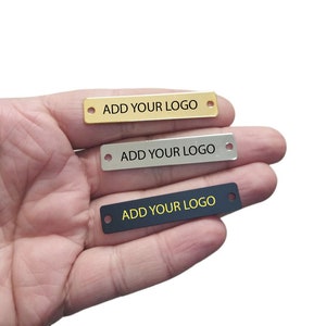 Clothing Metal Tag , Customized Rectangle Clothes Tag With 2 Holes , 0.8 x 10x50  mm (3/8 &quot; x 2 &quot; ) , Customized Tag  , Bag Brand Tag