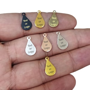 Custom Laser Engraved  Tag , Jewelry Custom Engraved Drop Tag  ,Custom Logo Tag,  8x15 mm , Findings , Personalized Jewelry Logo Charms