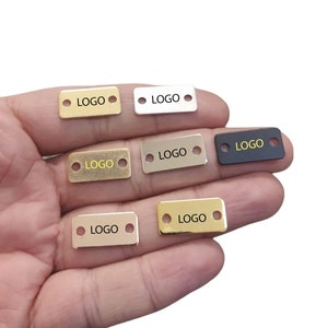 Clothing Metal Tag , Customized Rectangle Clothes Tag With 2 Holes , 0.8 x 10x20  mm (3/8 &quot; x 3/4 &quot; ) , Customized Tag  , Bag Brand Tag
