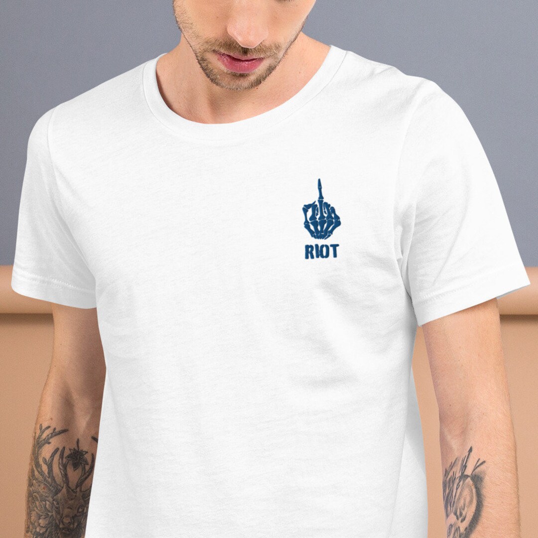 Riot Middle Skeleton Finger Embroidered Short-sleeve T-shirt - Etsy