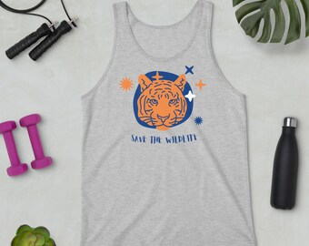 Salva la camiseta sin mangas del tigre de vida silvestre
