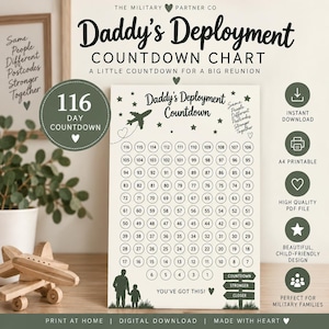 Daddy’s Deployment Countdown | 116 Day Military Countdown | Kids Printable | Deployment Family Digital Download